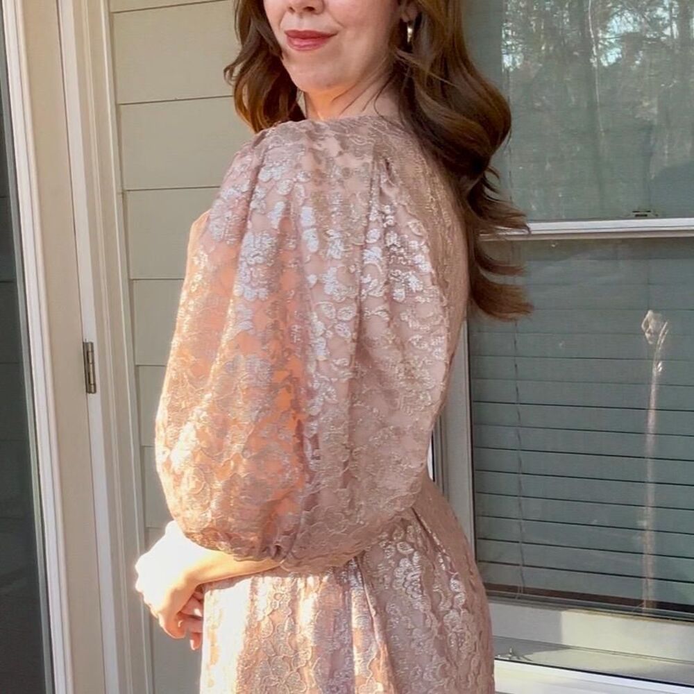 Vintage 80s RICHILENE Metallic Lace Regencycore Gown